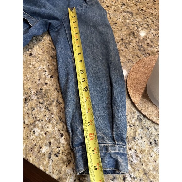 Vintage 80s 90s BONGO Denim Jean Jacket Military Moto Style Shoulder Epaulette - Picture 9 of 11